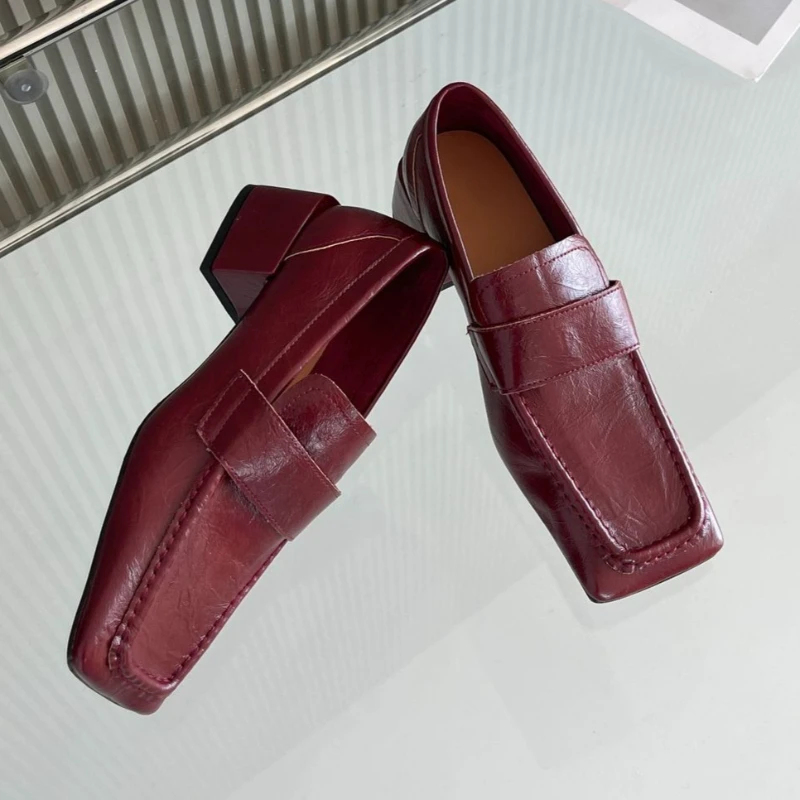 Leather Work Flats Women - Women Square Toe Chunky Heel Dress