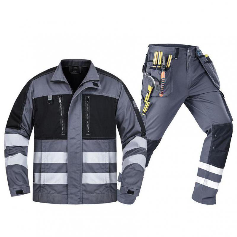 Leather Work Overalls - Multi Pocket Reflective Safety Work Clothes