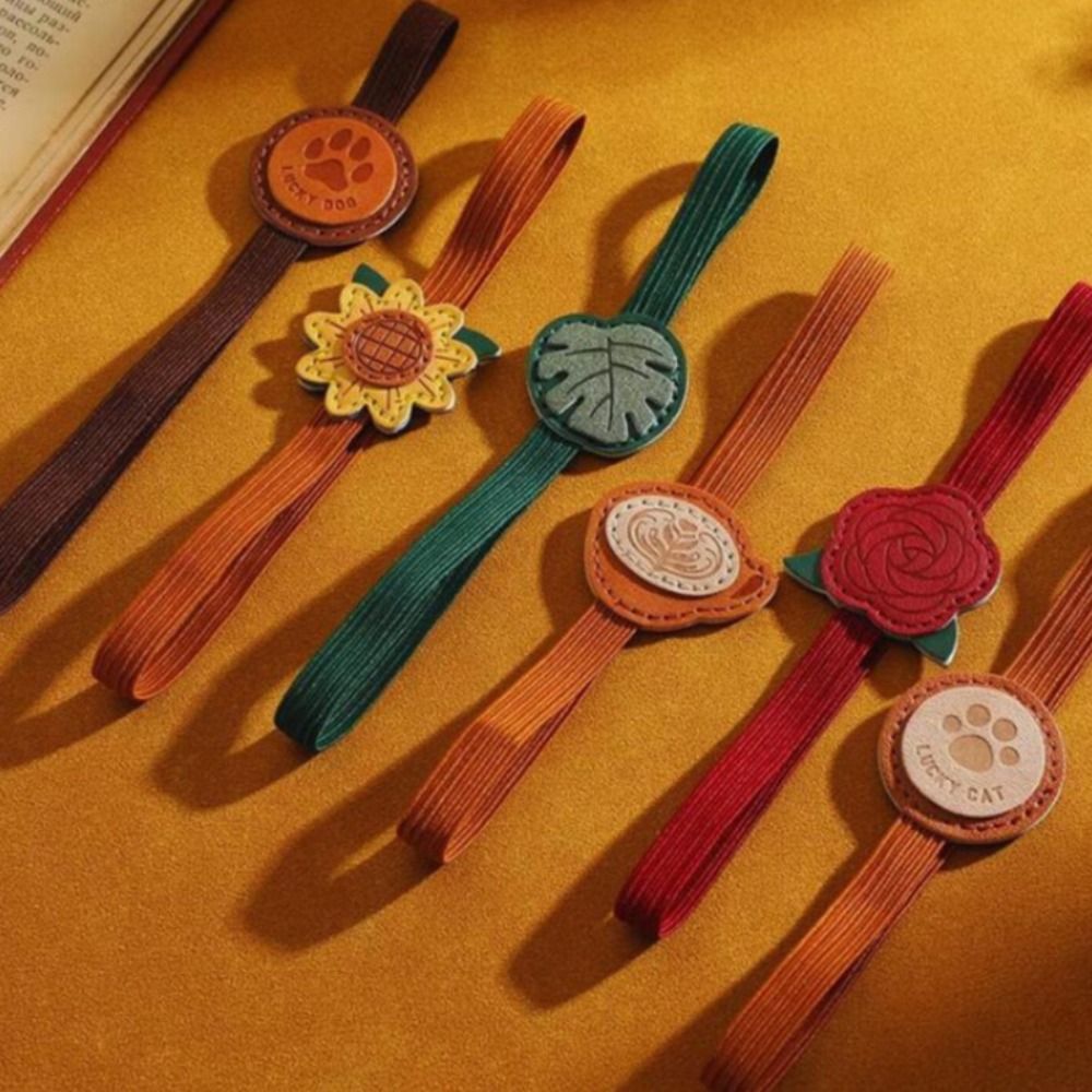 Leatherwork Books - Vintage Elastic Bands Leather Bookmark Anti-lost