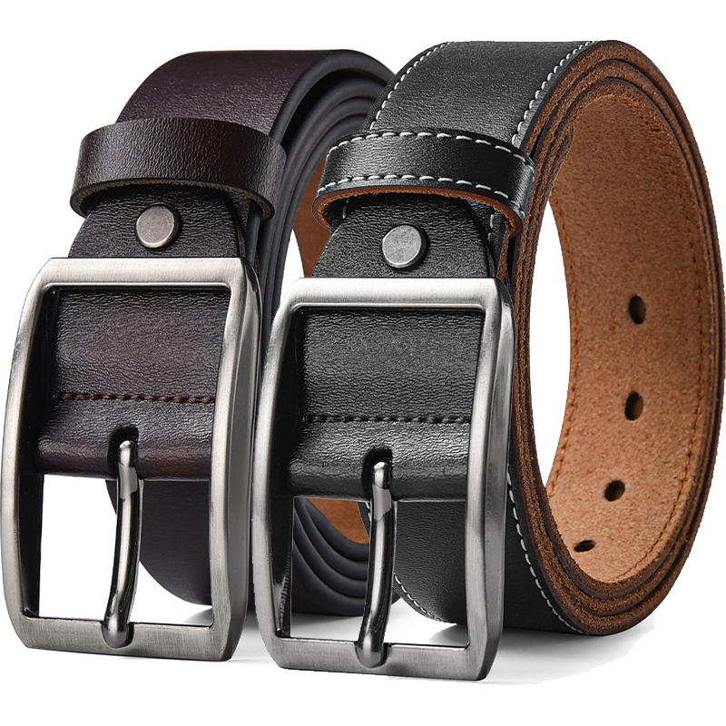 Leather Work Jeans - Men's High Quality Pin Buckle Waist