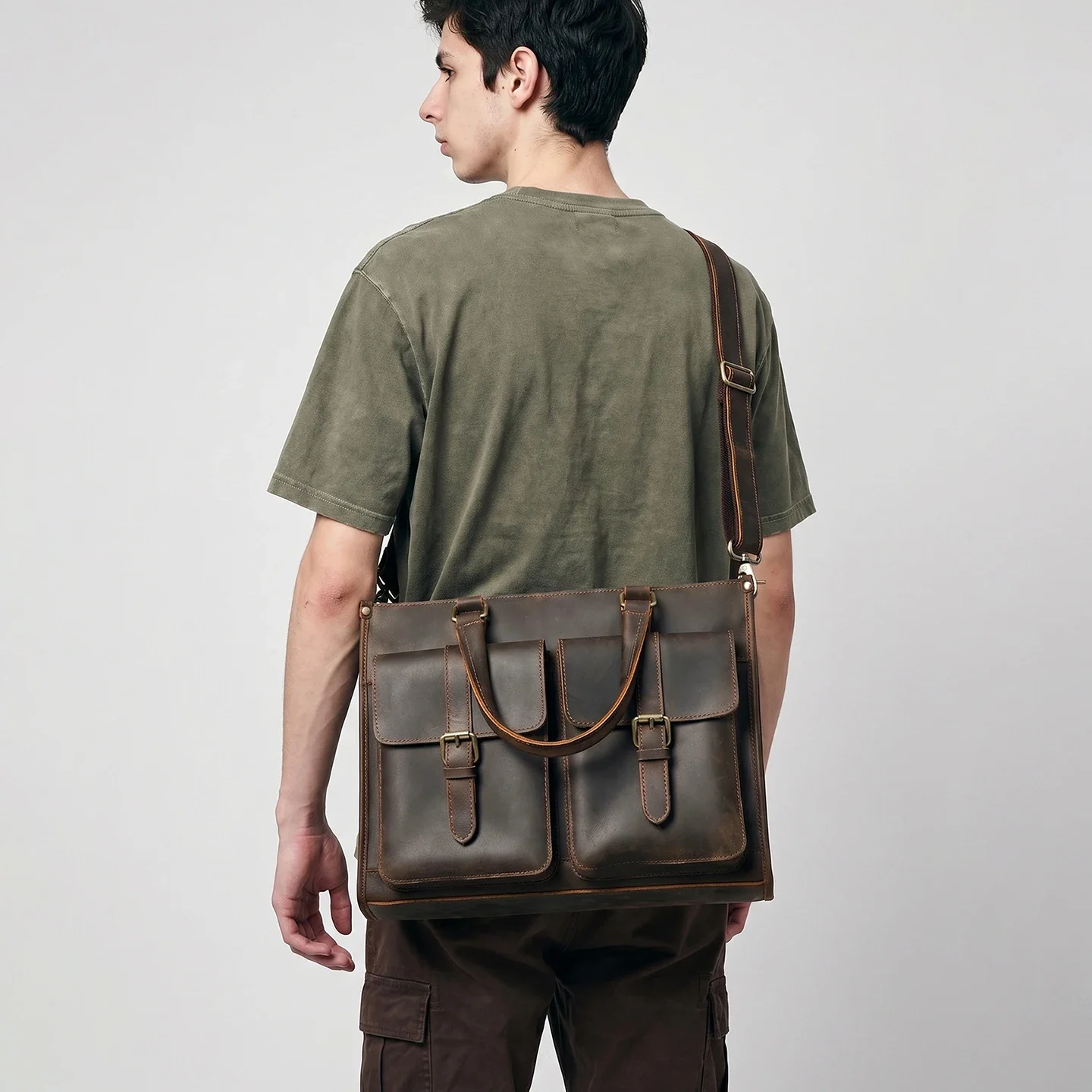 Vintage Leatherwork - Vintage Genuine Leather Men Crossbody Shoulder
