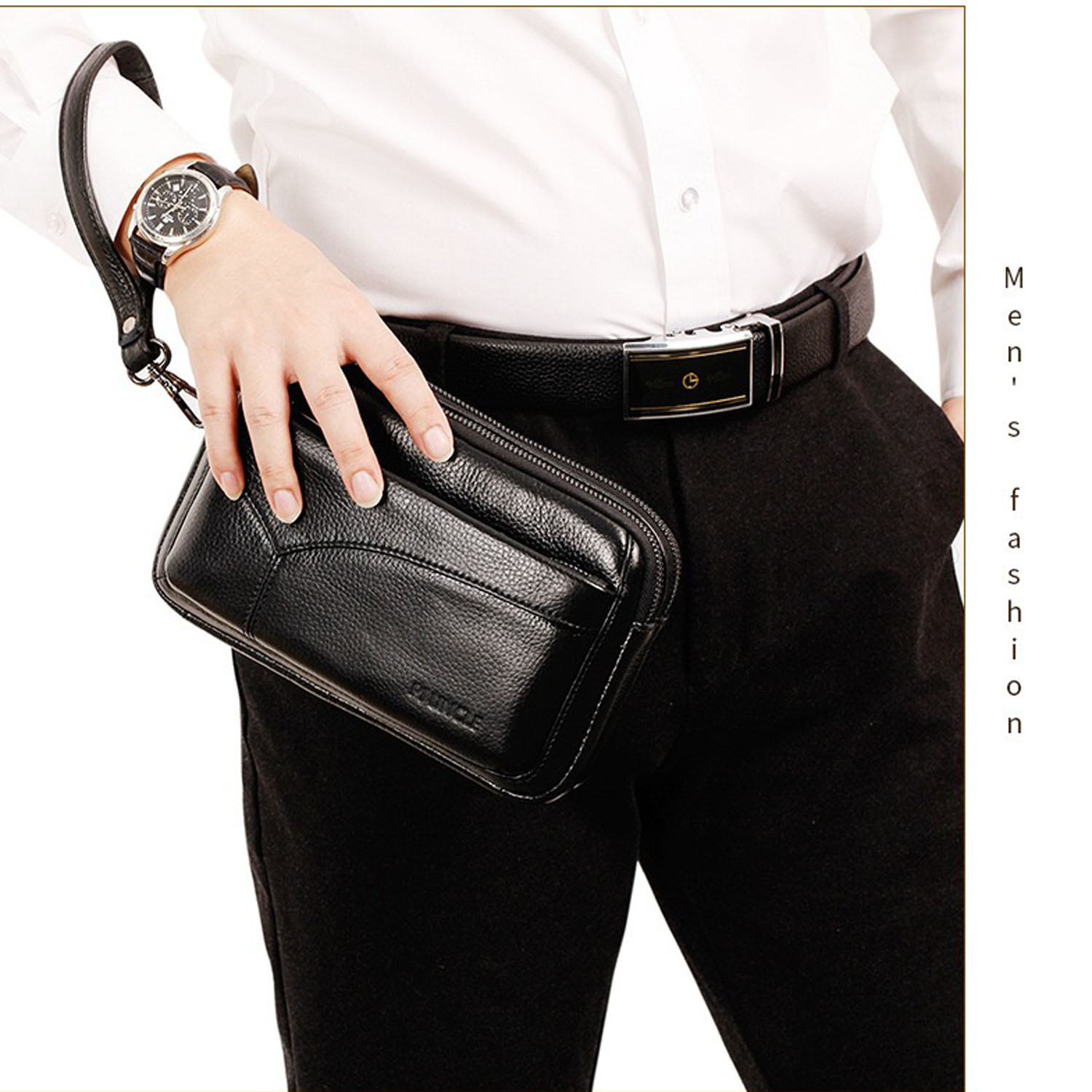 Vintage Leatherwork - Men's Genuine Leather Fashion Business Clutch