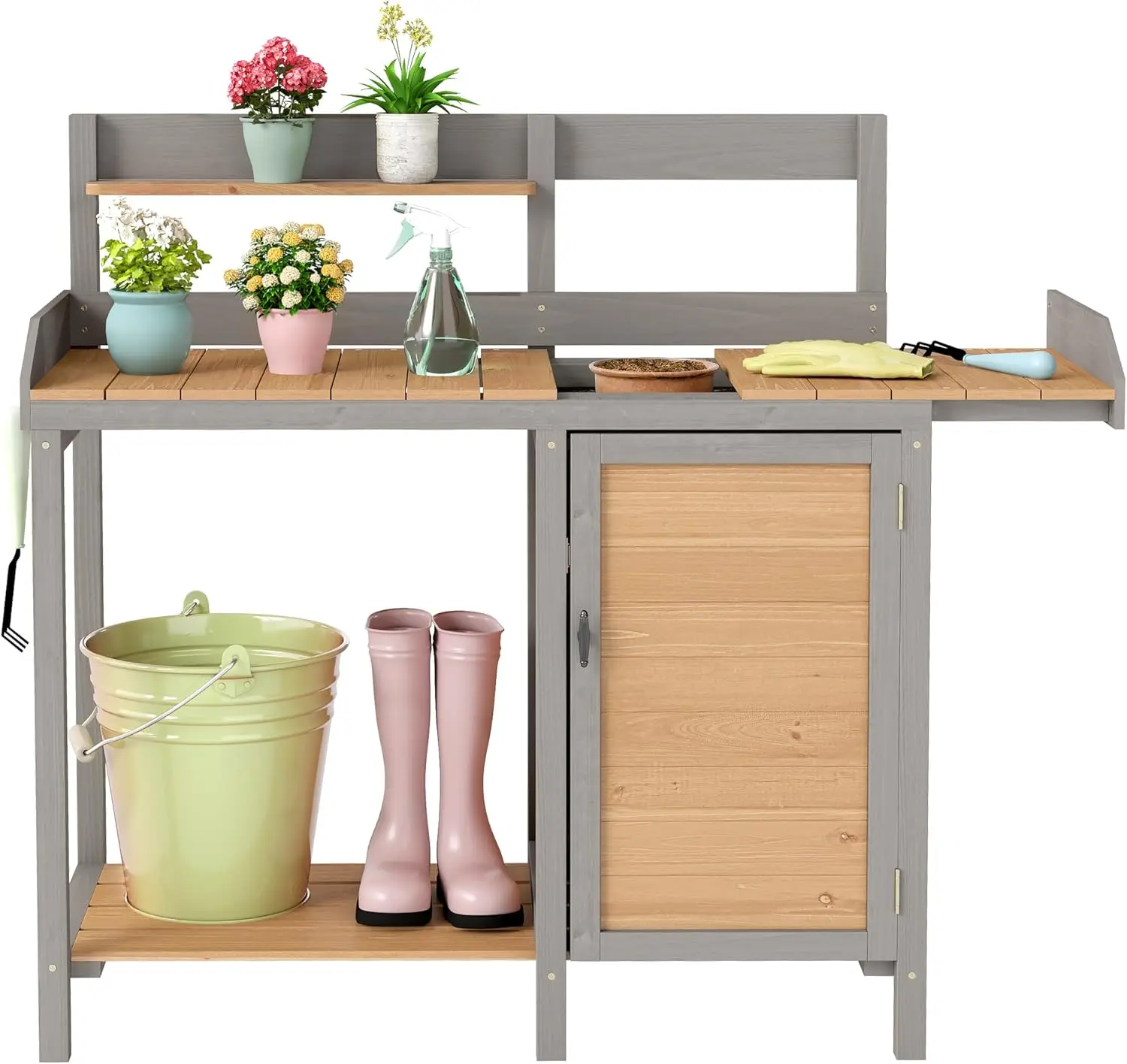 Leatherwork Bench - Wooden Potting Bench Table with Sink,Outdoor