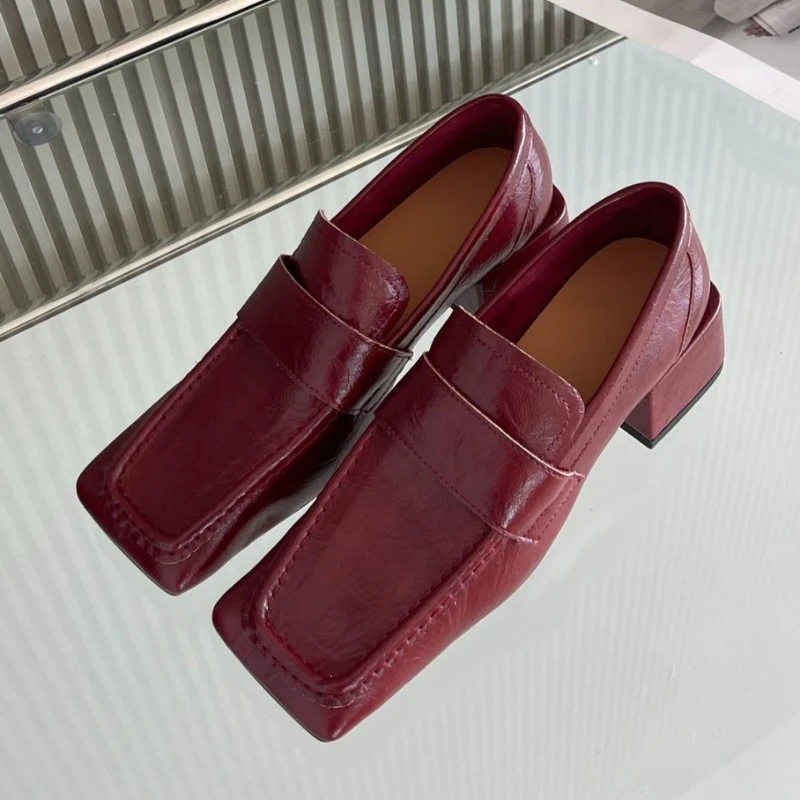 Women Square Toe Chunky Heel D - đánh giá và giá Leather Work Flats Women