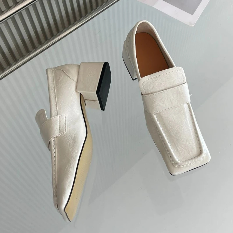 Women Square Toe Chunky Heel D - đánh giá và giá Leather Work Flats Women