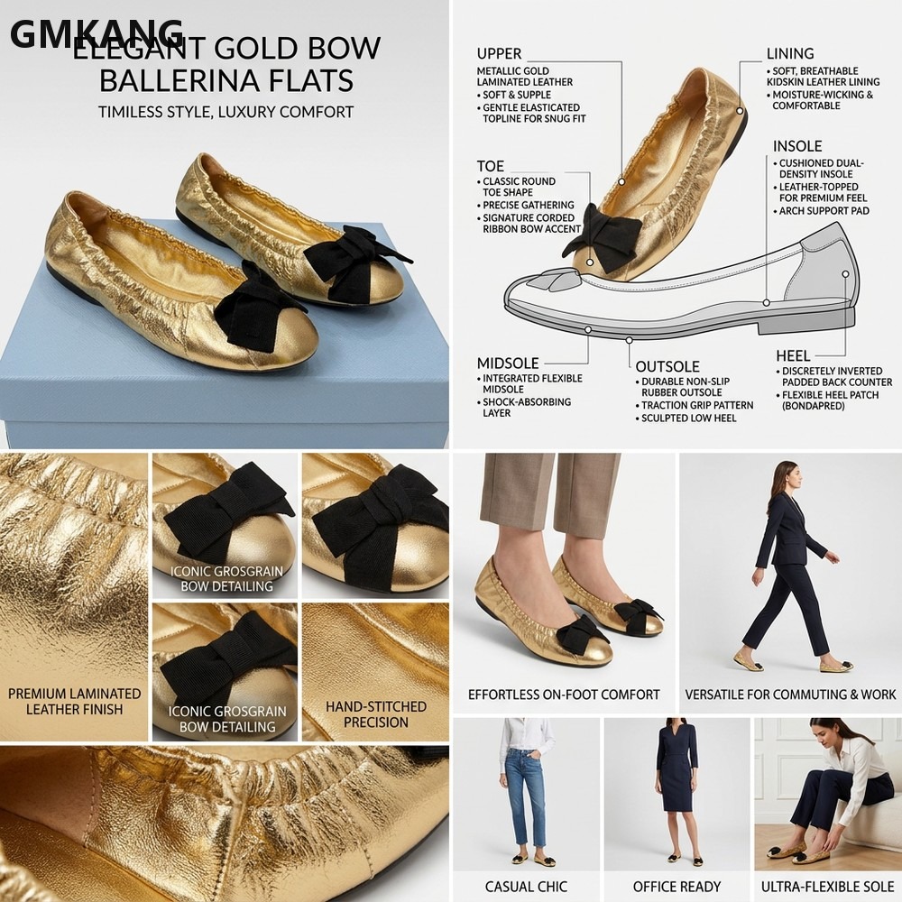 Women's Ballet Flats Bow Pleat - đánh giá và giá Leather Work Flats Women