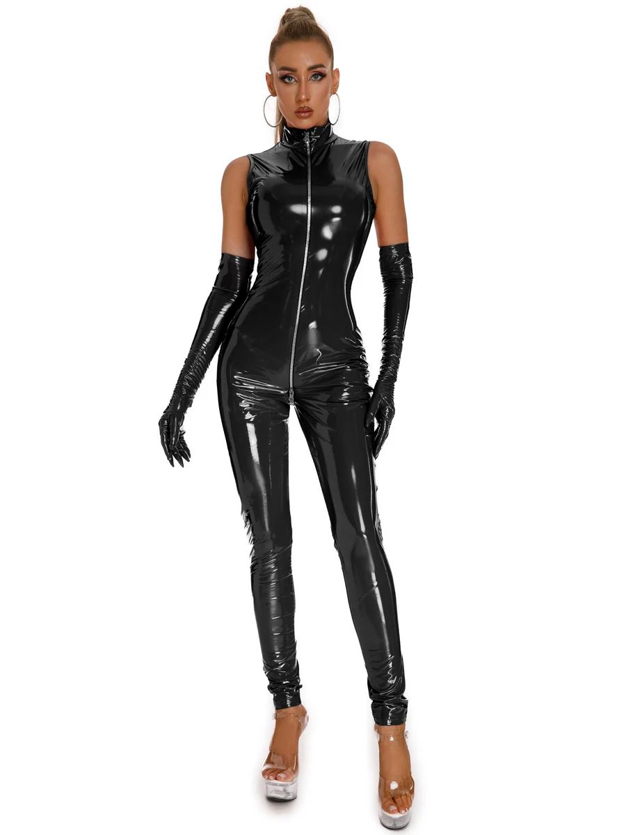 New Unisex Sleeveless Wet Look - đánh giá và giá Leather Work Overalls