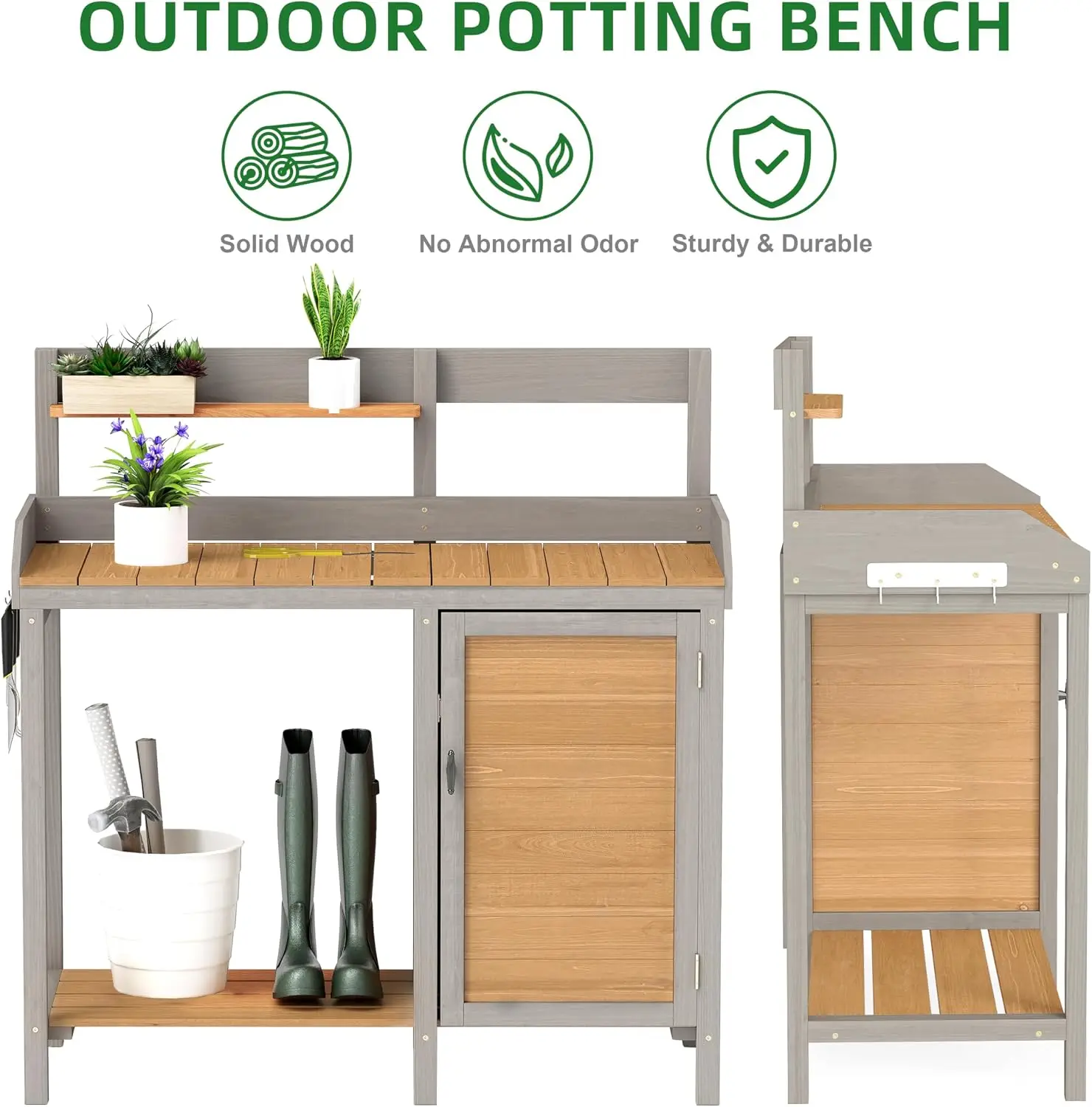 Wooden Potting Bench Table wit - đánh giá và giá Leatherwork Bench